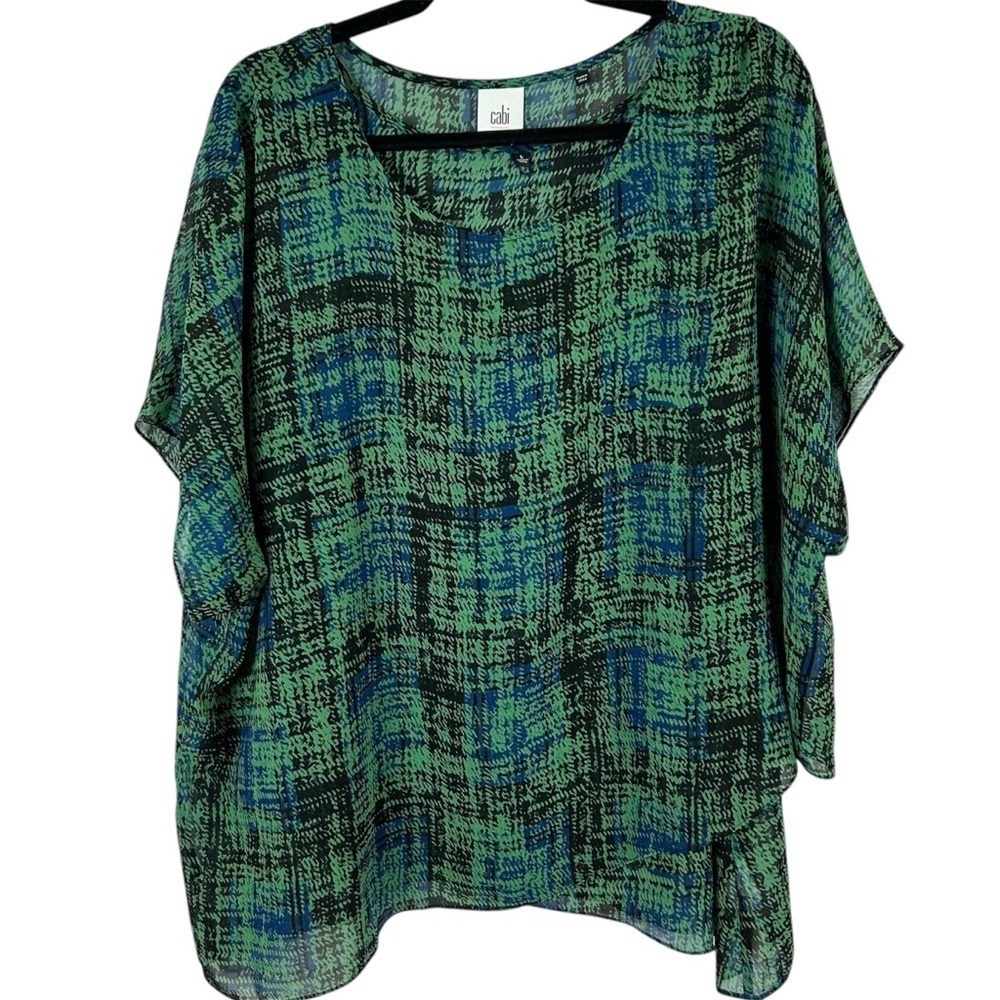CAbi Green & Blue 2 Piece Short Sleeve Blouse Size Large